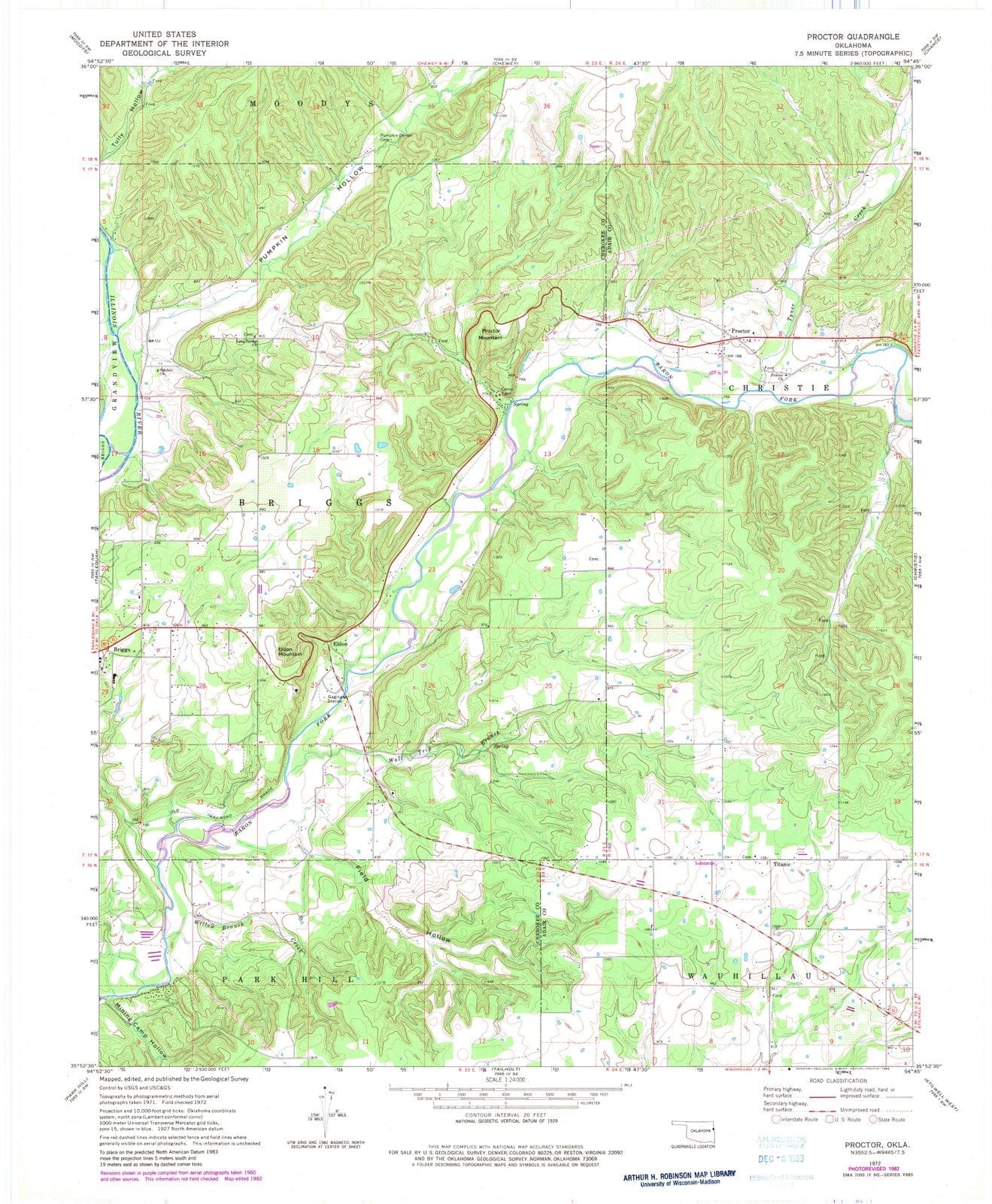 1972 Proctor, OK - Oklahoma - USGS Topographic Map