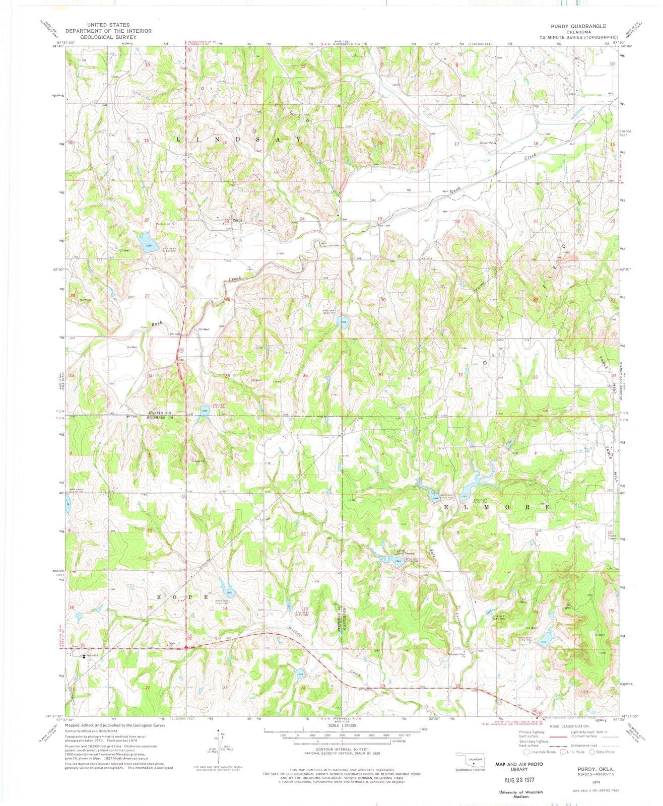 1974 Purdy, OK - Oklahoma - USGS Topographic Map