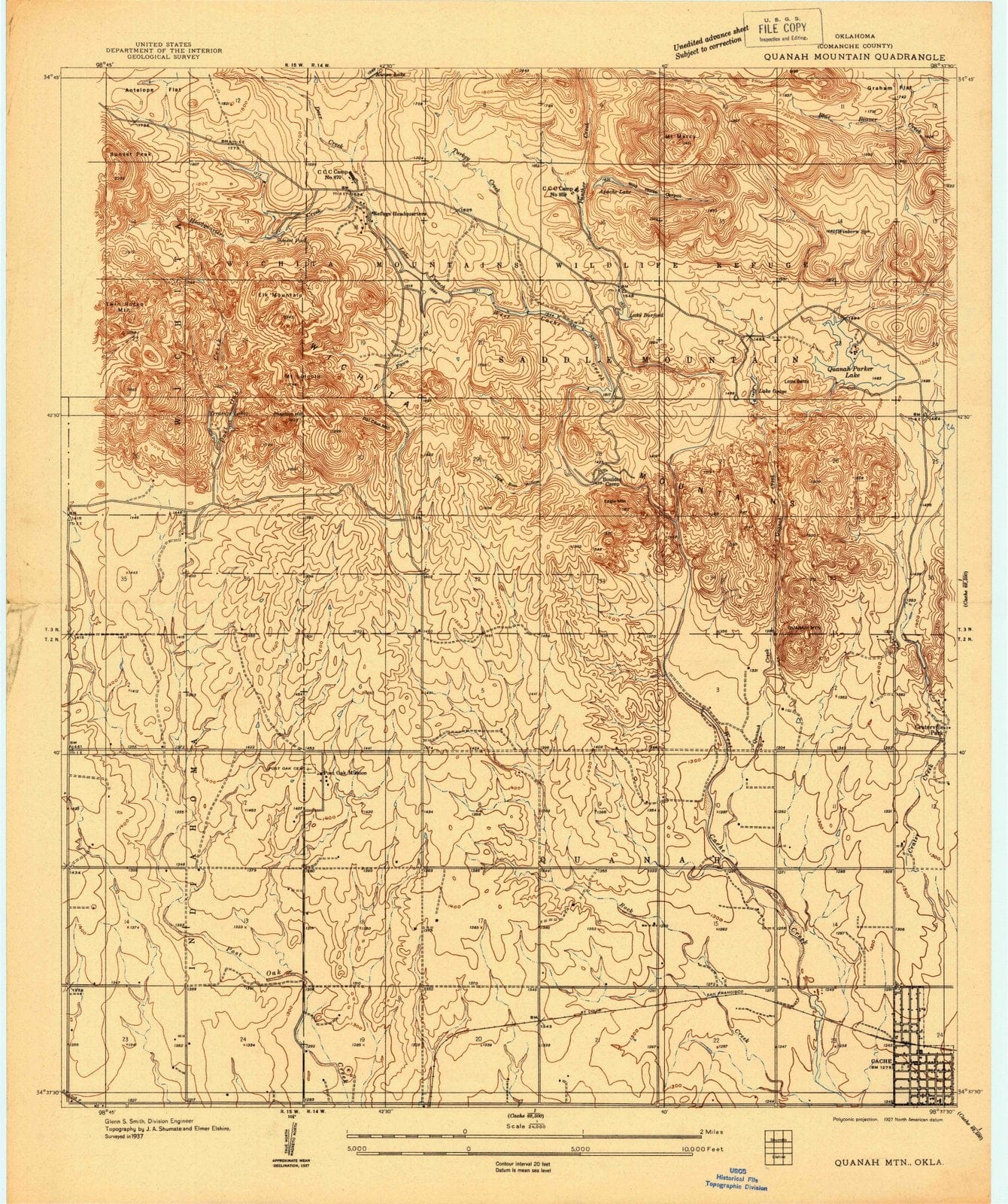 1937 Quanah Mountain, OK - Oklahoma - USGS Topographic Map