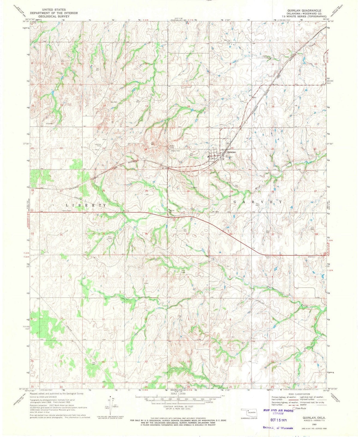 1969 Quinlan, OK - Oklahoma - USGS Topographic Map
