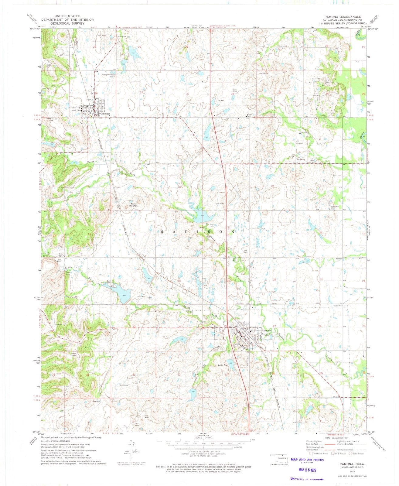 1972 Ramona, OK - Oklahoma - USGS Topographic Map
