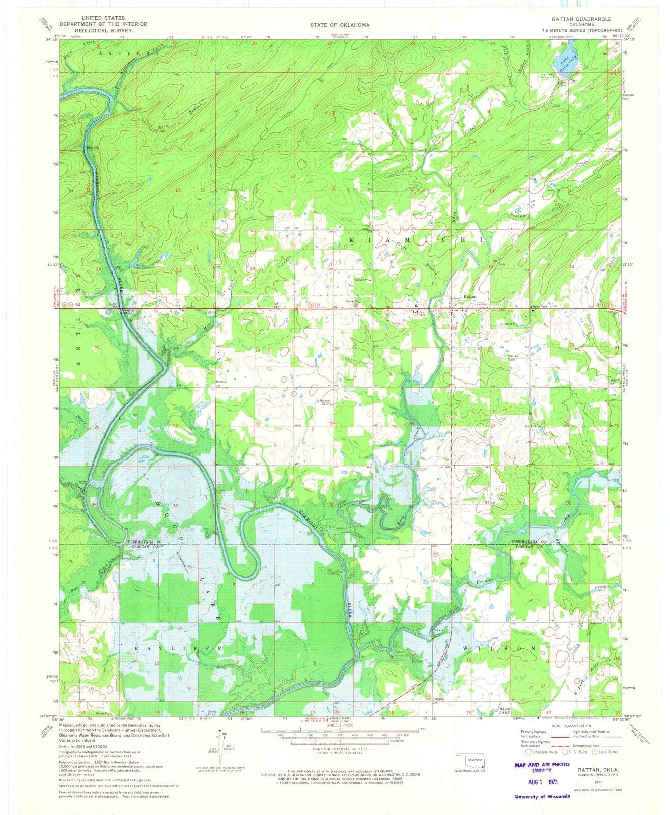 1971 Rattan, OK - Oklahoma - USGS Topographic Map