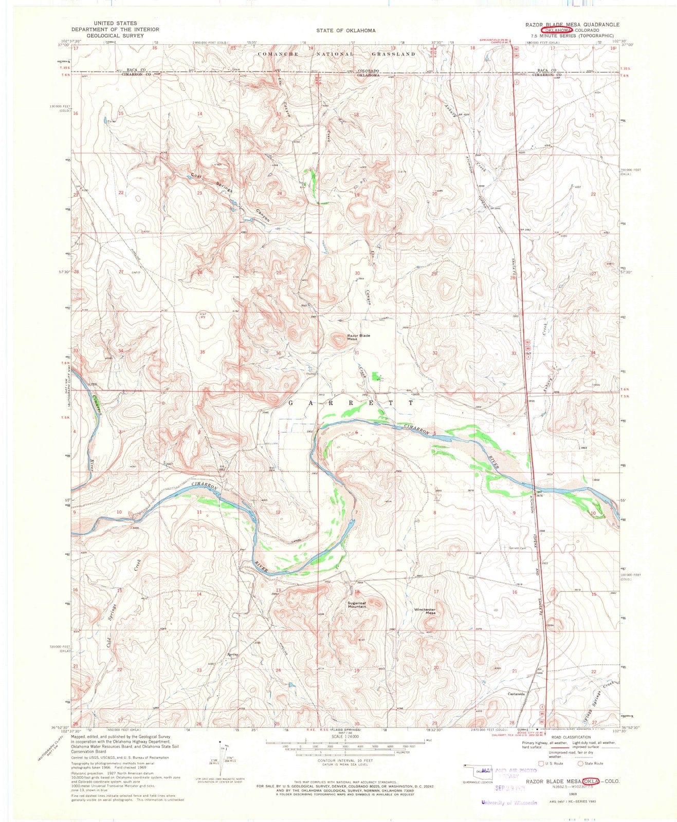 1969 Razor Blade Mesa, OK - Oklahoma - USGS Topographic Map