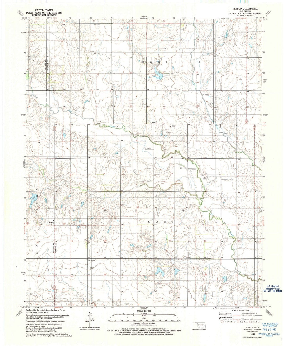 1989 Retrop, OK - Oklahoma - USGS Topographic Map v2