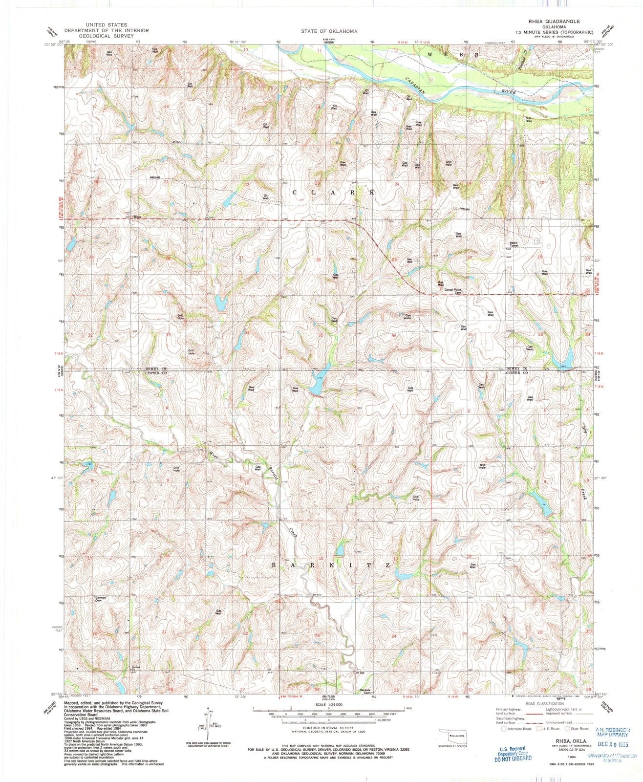 1984 Rhea, OK - Oklahoma - USGS Topographic Map
