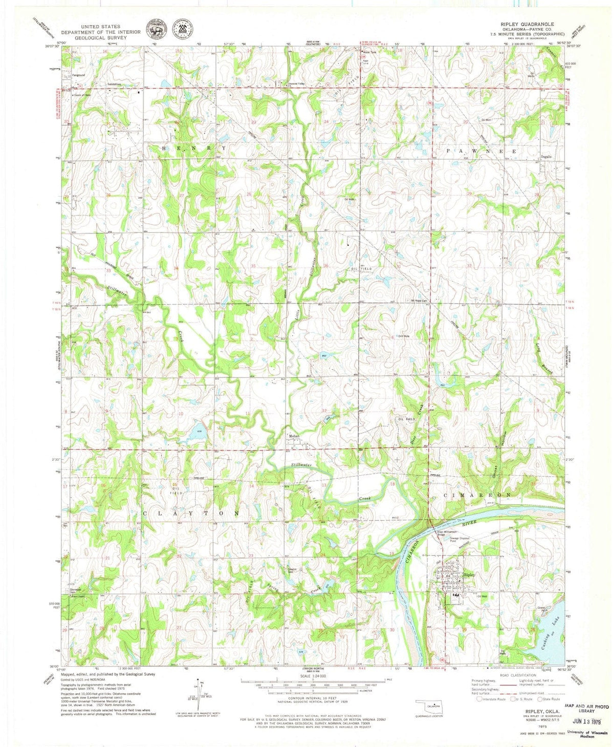 1975 Ripley, OK - Oklahoma - USGS Topographic Map