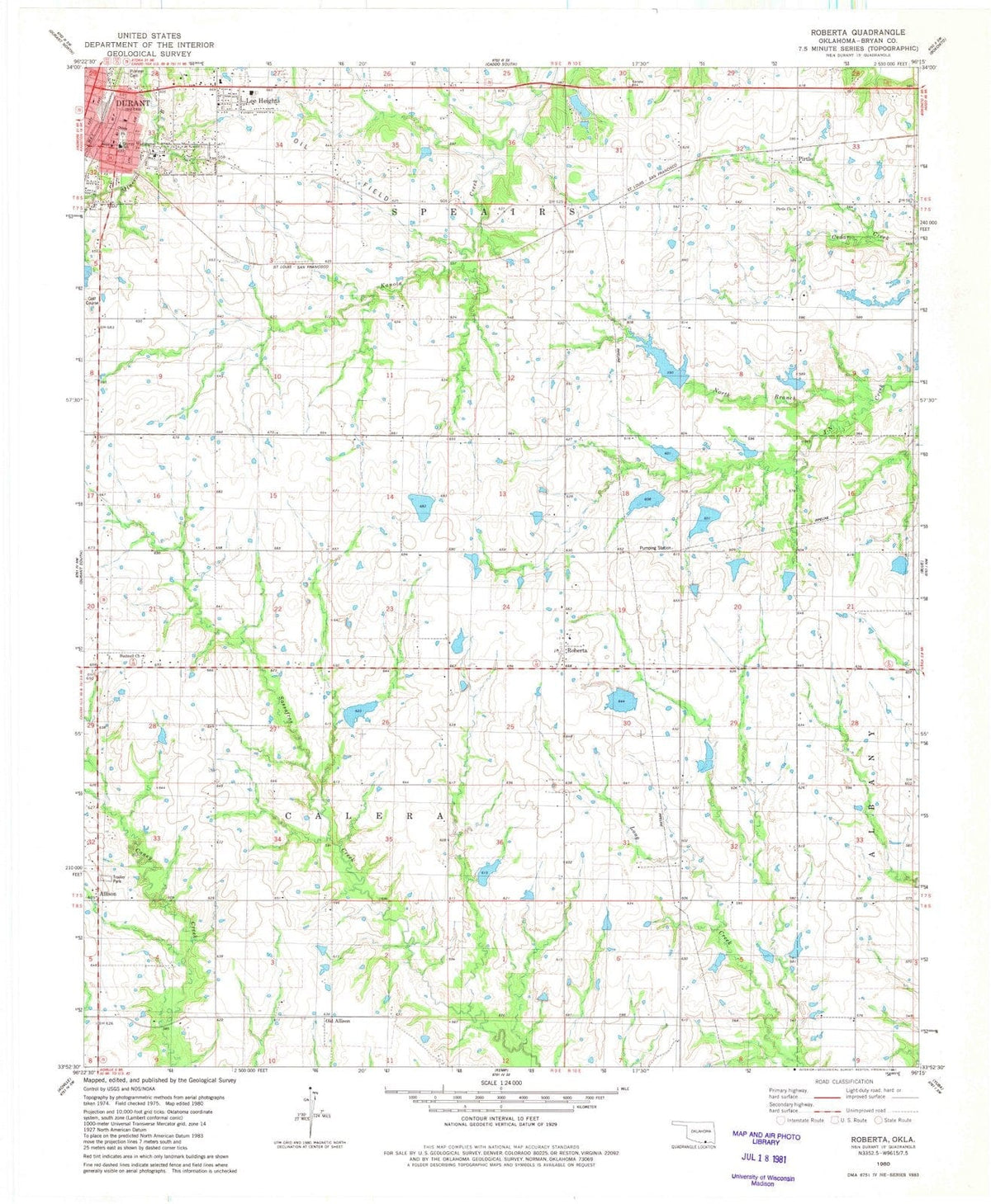 1980 Roberta, OK - Oklahoma - USGS Topographic Map