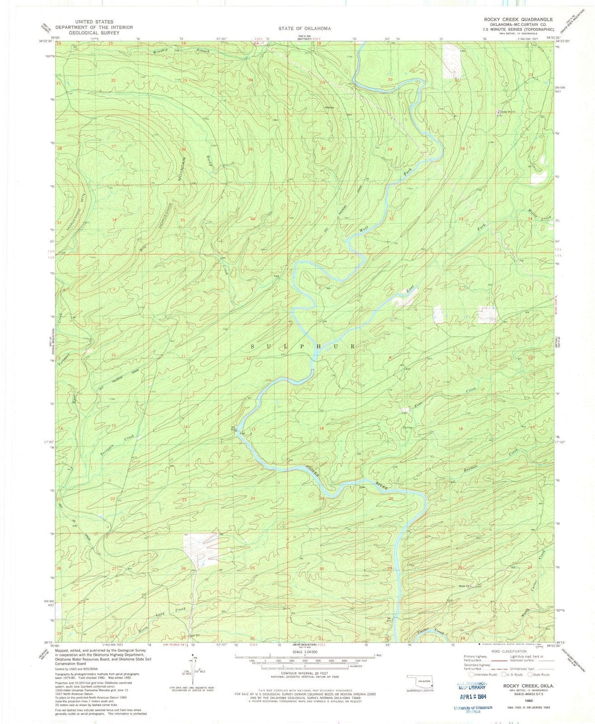 1982 Rocky Creek, OK - Oklahoma - USGS Topographic Map