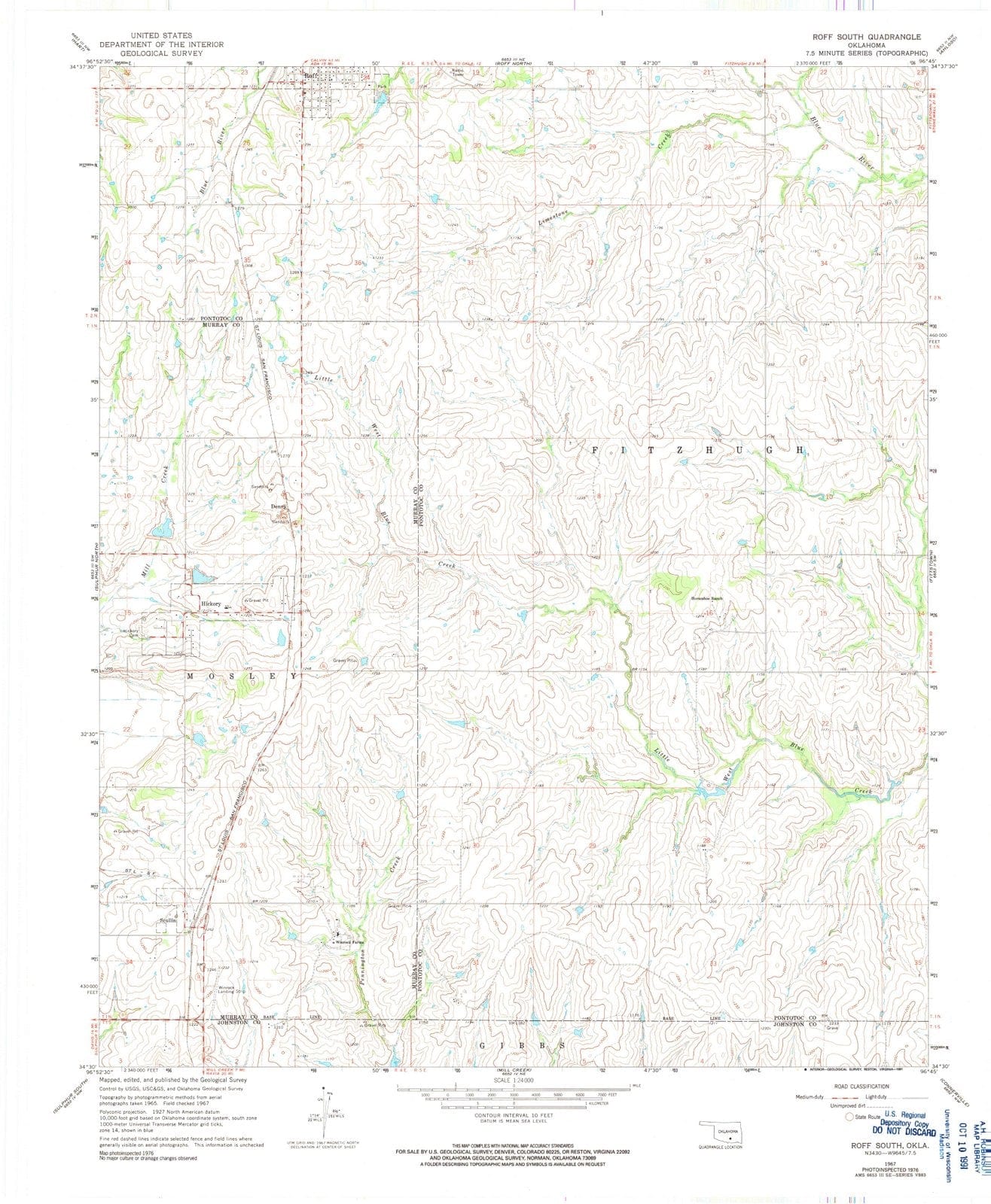 1967 Roff South, OK - Oklahoma - USGS Topographic Map