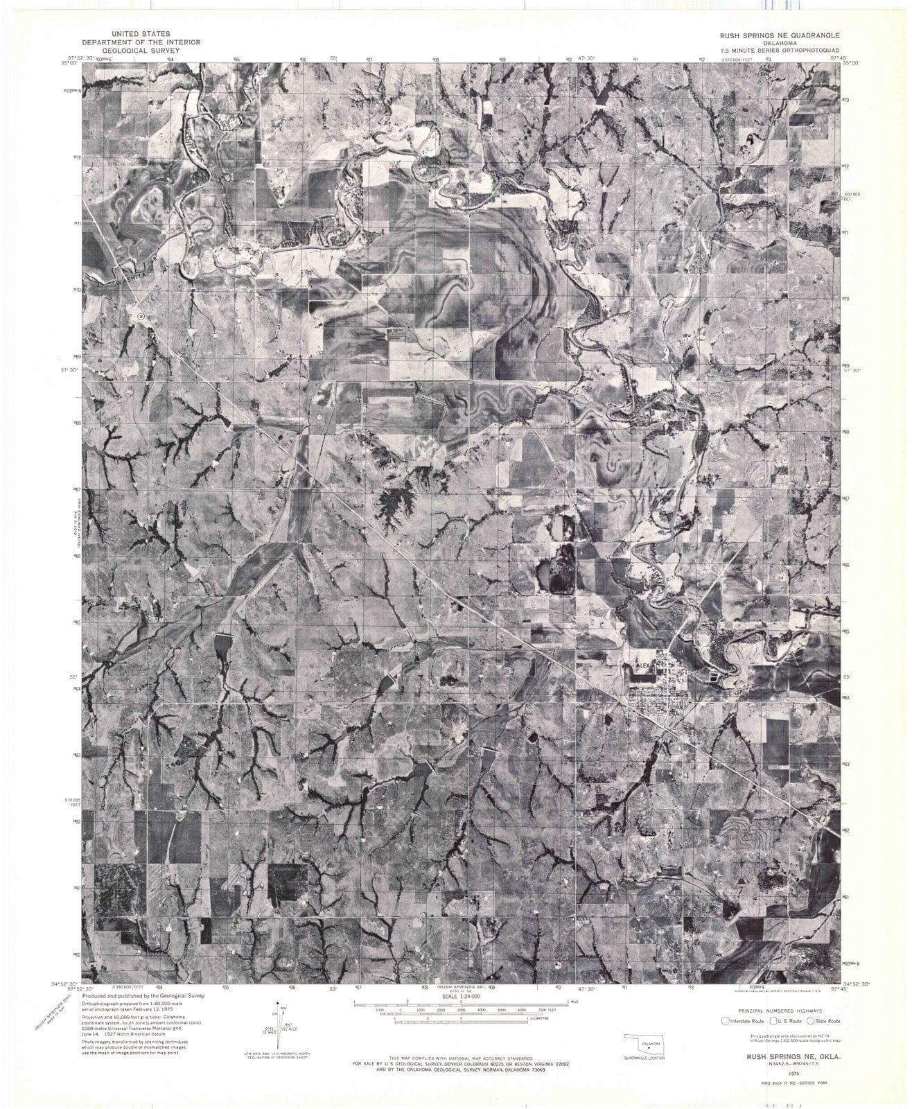 1975 Rush Springs, OK - Oklahoma - USGS Topographic Map
