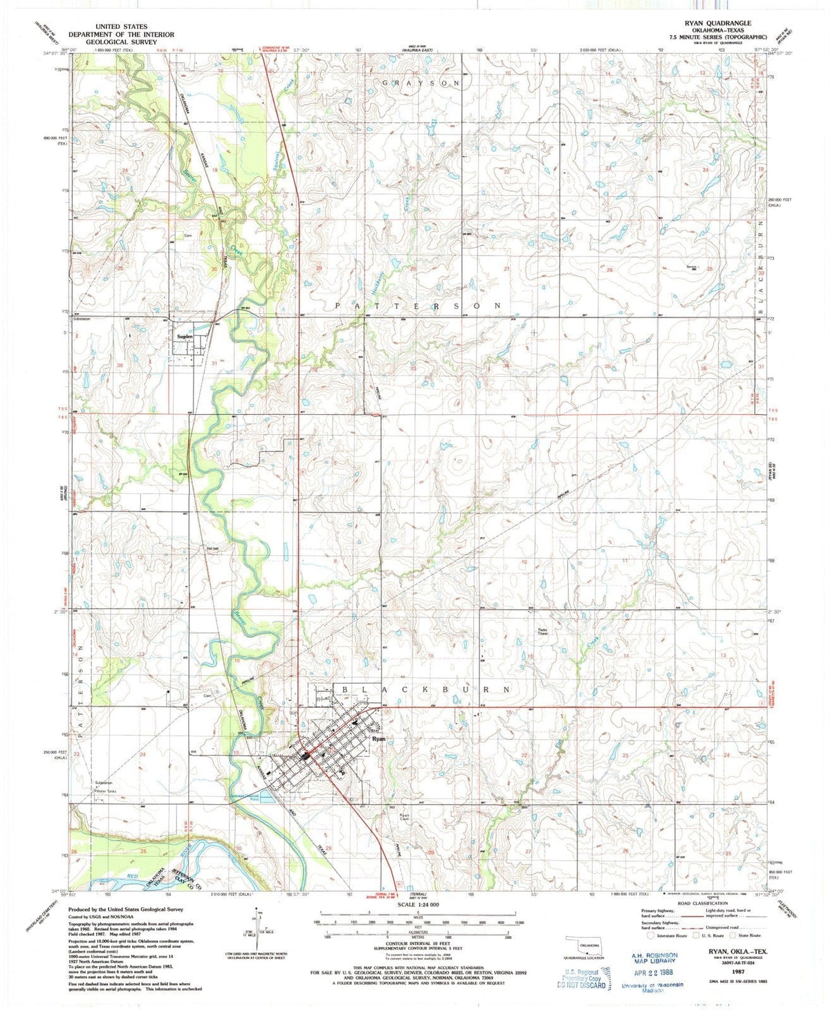 1987 Ryan, OK - Oklahoma - USGS Topographic Map