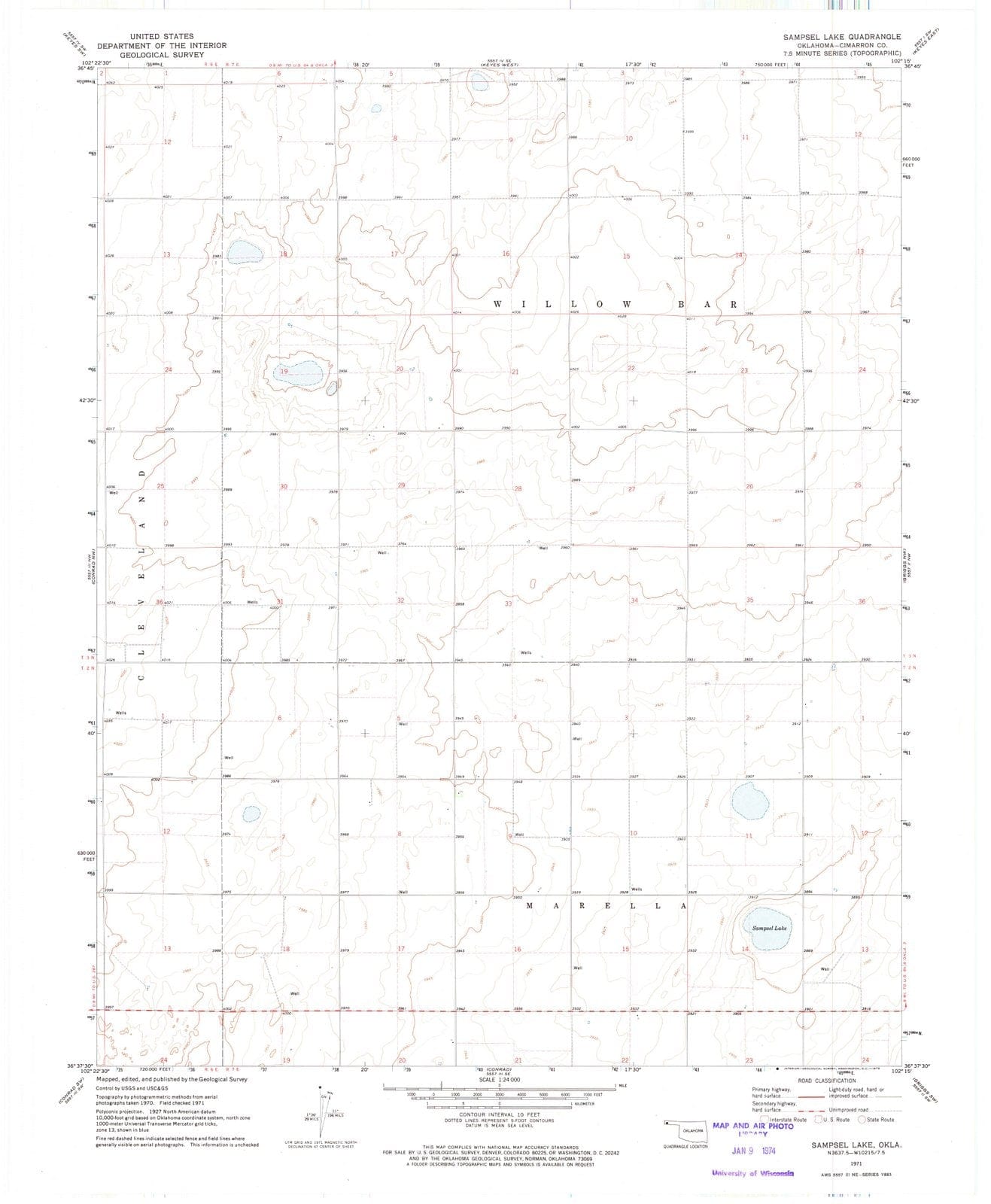 1971 Sampsel Lake, OK - Oklahoma - USGS Topographic Map