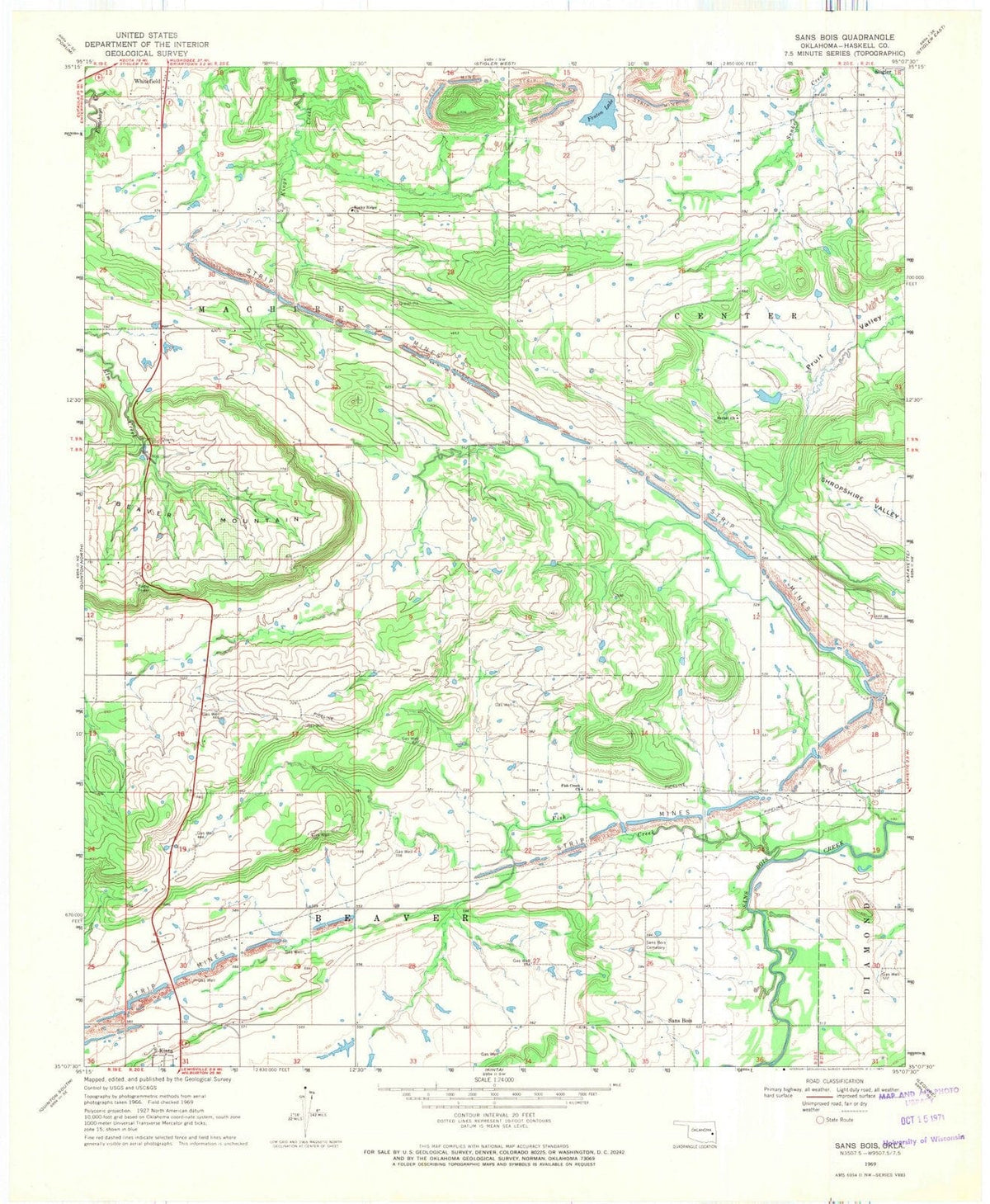 1969 Sans Bois, OK - Oklahoma - USGS Topographic Map
