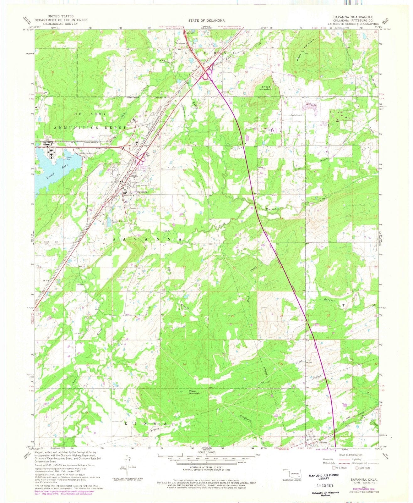 1967 Savanna, OK - Oklahoma - USGS Topographic Map