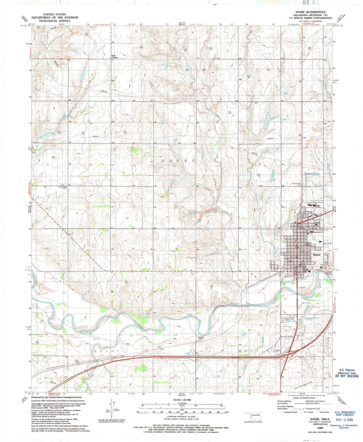 1989 Sayre, OK - Oklahoma - USGS Topographic Map