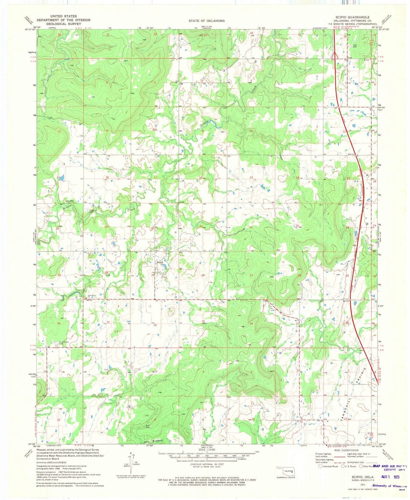 1971 Scipio, OK - Oklahoma - USGS Topographic Map