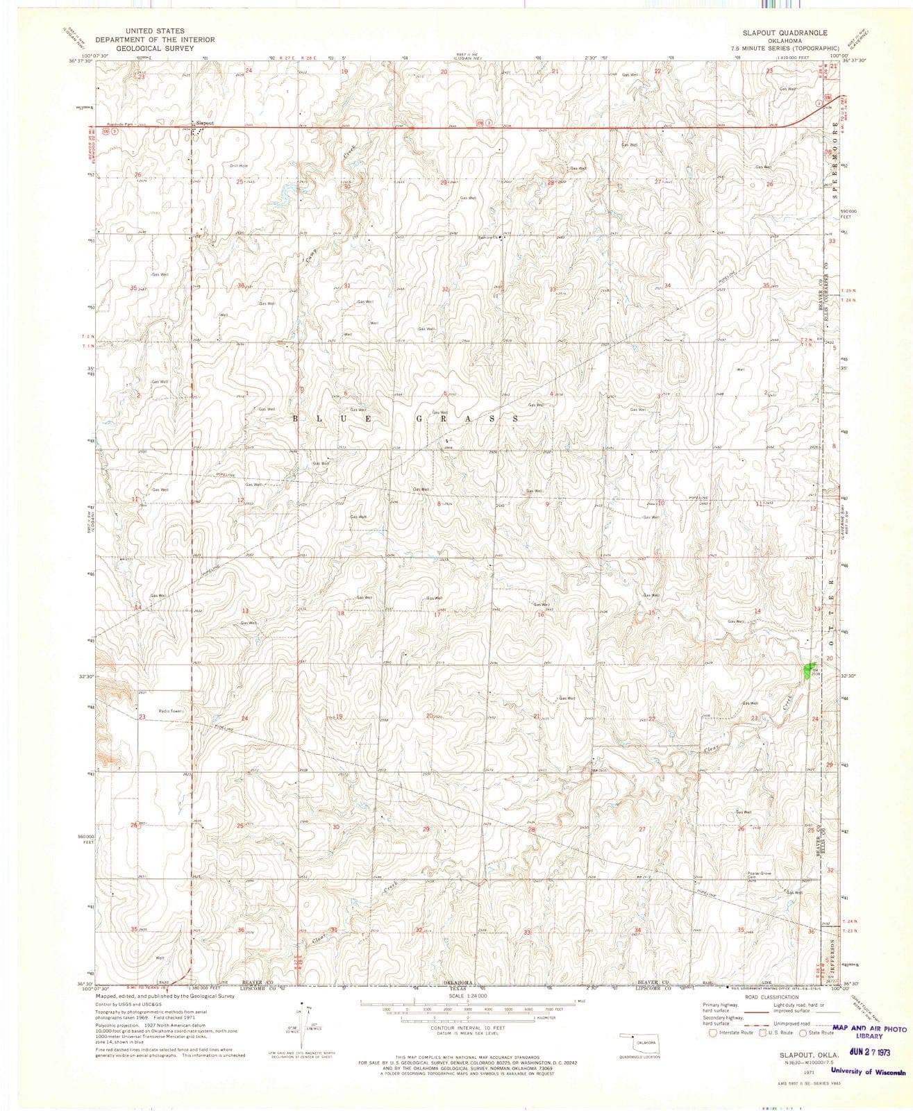 1971 Slapout, OK - Oklahoma - USGS Topographic Map