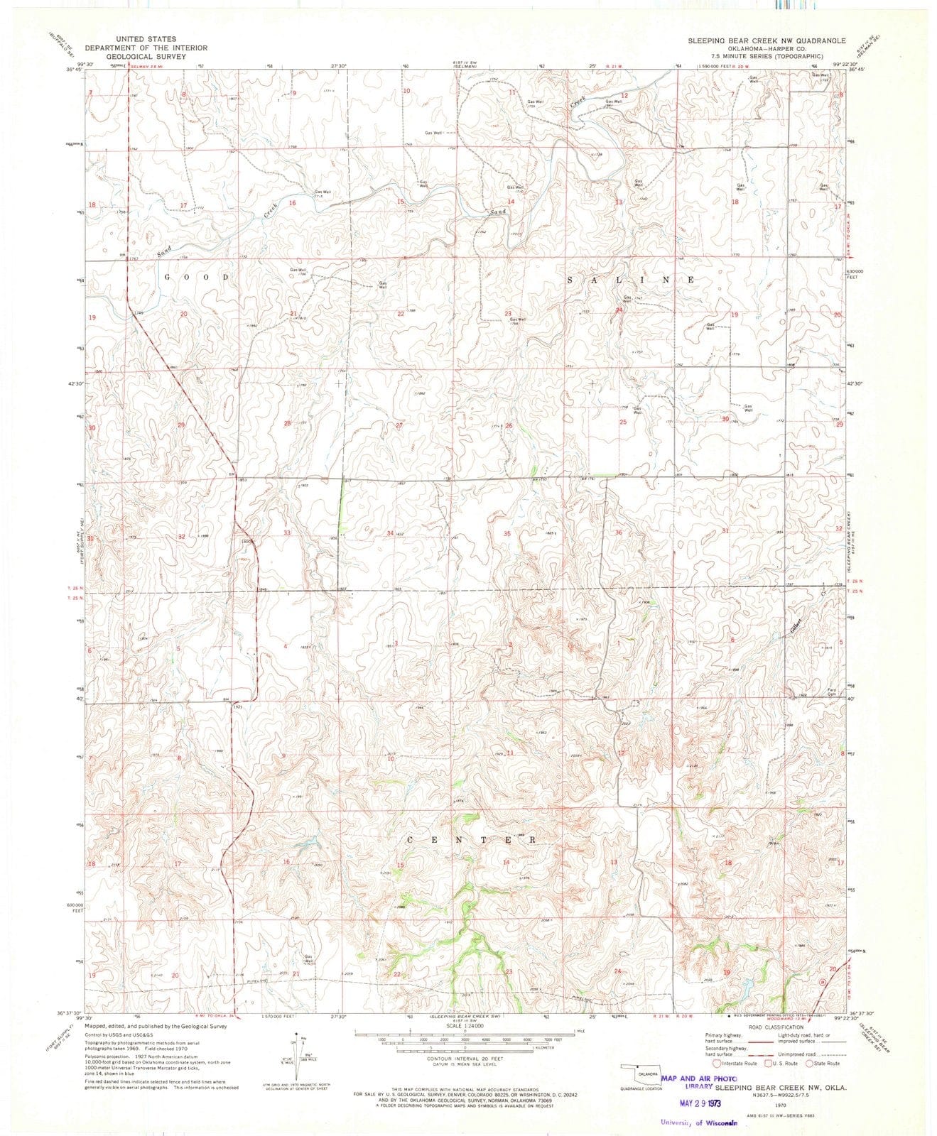 1970 Sleeping Bear Creek, OK - Oklahoma - USGS Topographic Map