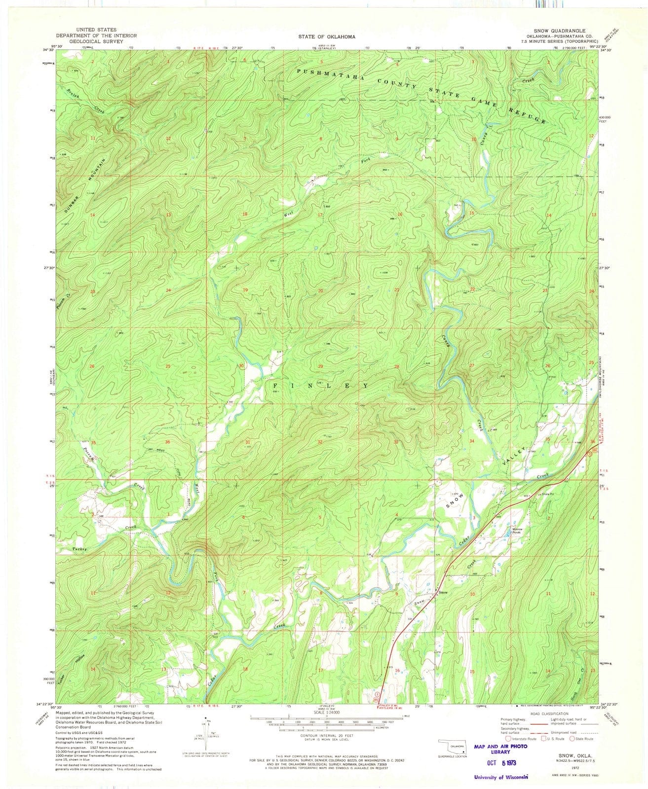 1972 Snow, OK - Oklahoma - USGS Topographic Map