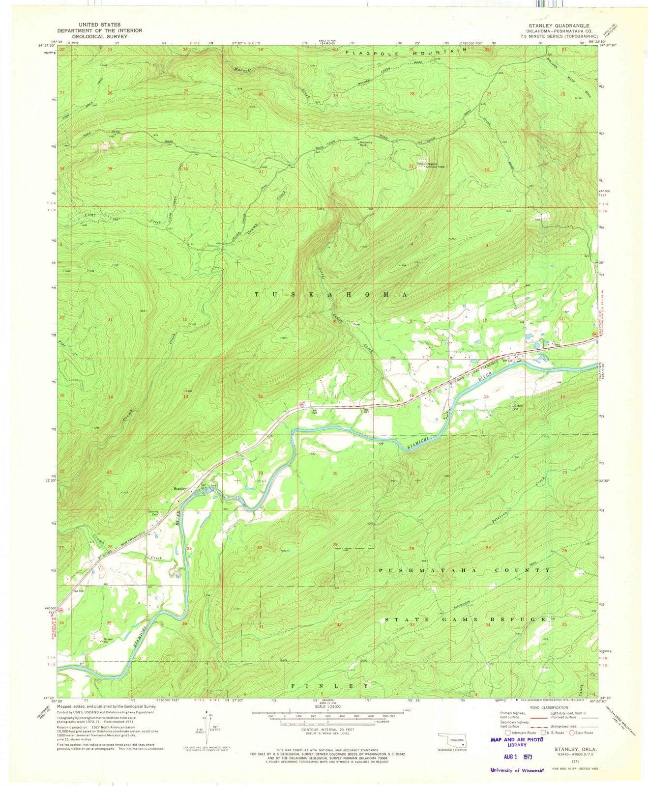 1971 Stanley, OK - Oklahoma - USGS Topographic Map