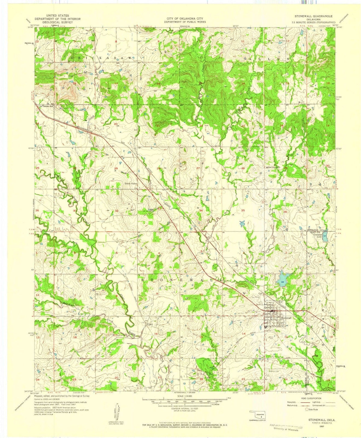 1957 Stonewall, OK - Oklahoma - USGS Topographic Map