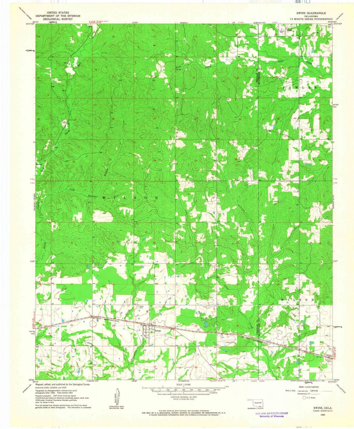 1962 Swink, OK - Oklahoma - USGS Topographic Map