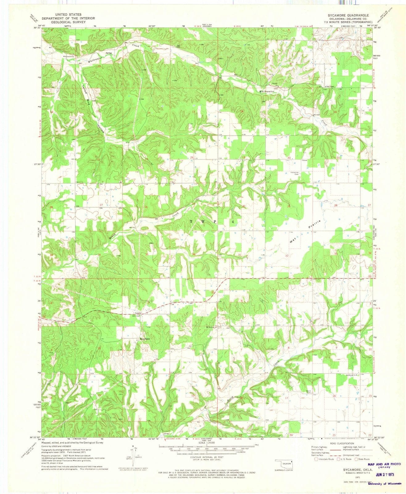 1971 Sycamore, OK - Oklahoma - USGS Topographic Map