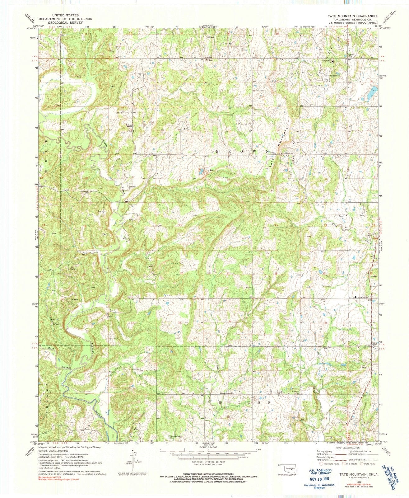 1972 Tate Mountain, OK - Oklahoma - USGS Topographic Map