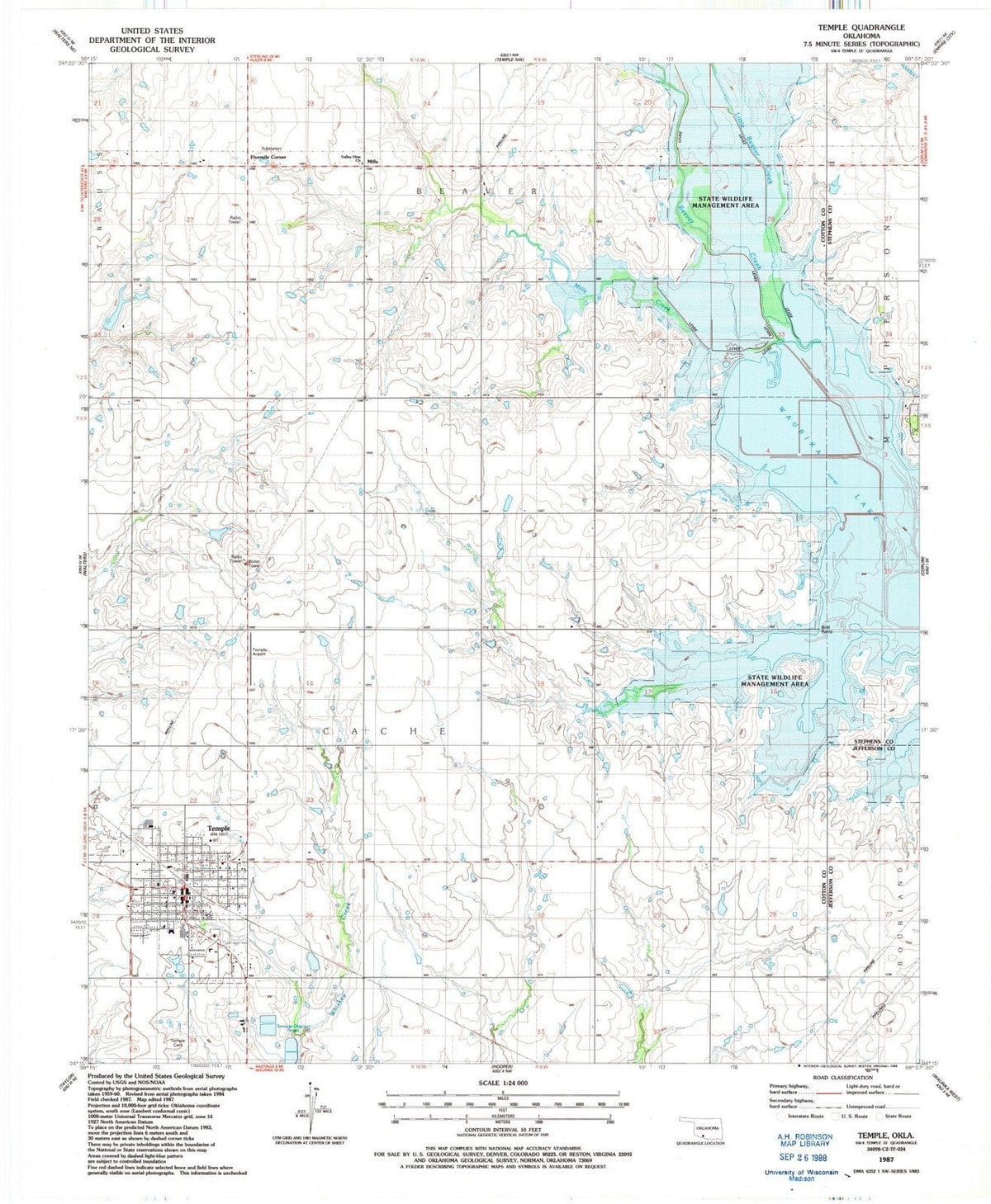 1987 Temple, OK - Oklahoma - USGS Topographic Map