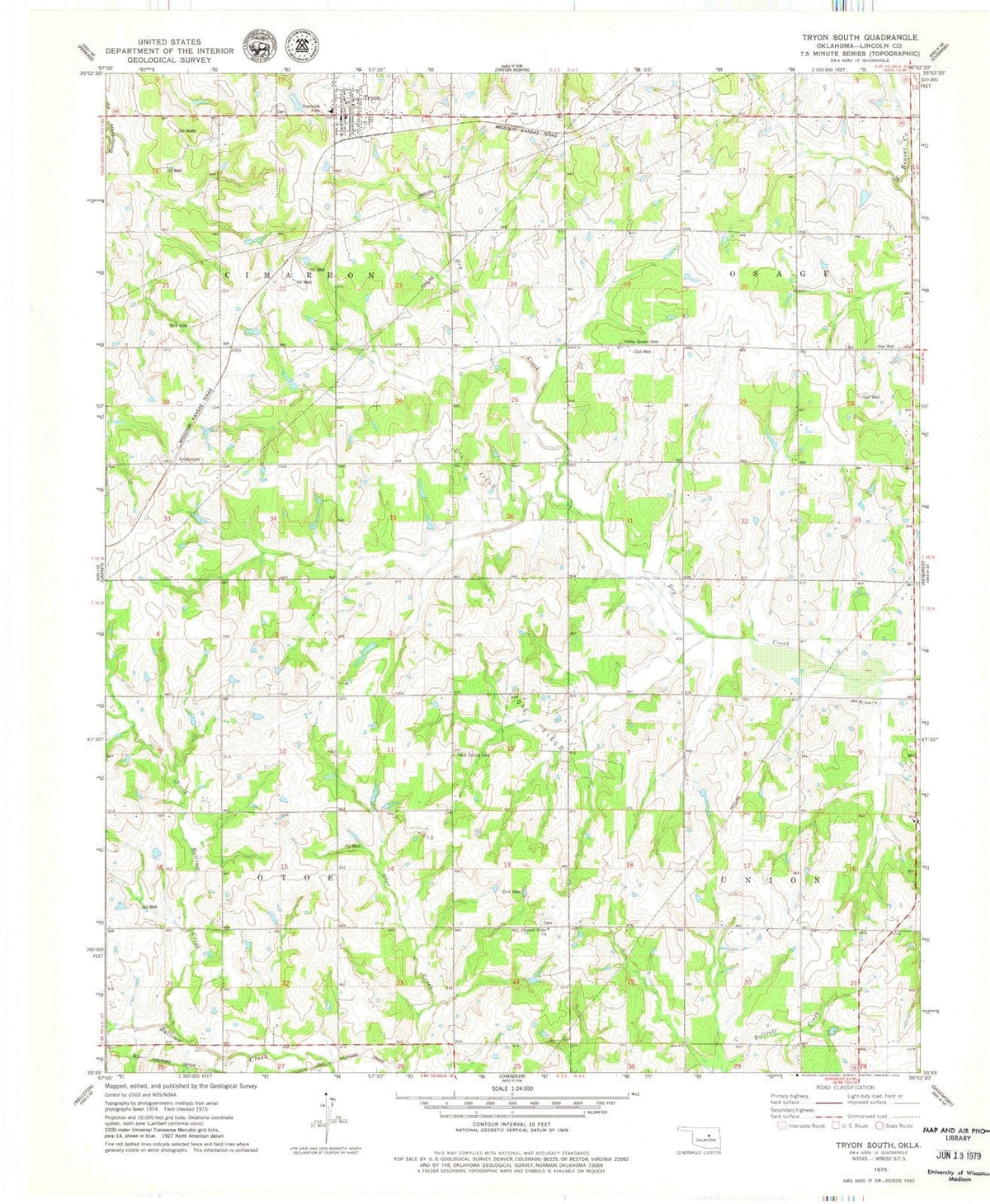 1975 Tryon South, OK - Oklahoma - USGS Topographic Map