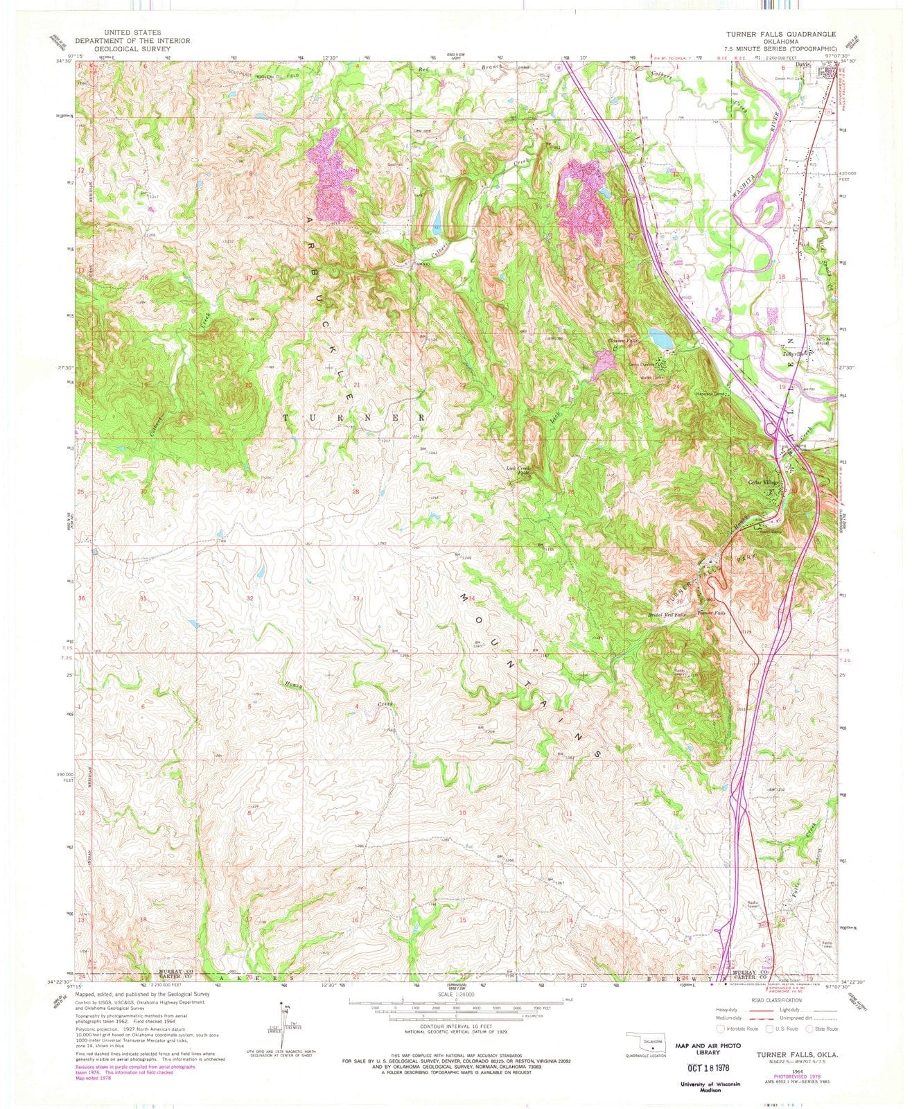 1964 Turner Falls, OK - Oklahoma - USGS Topographic Map