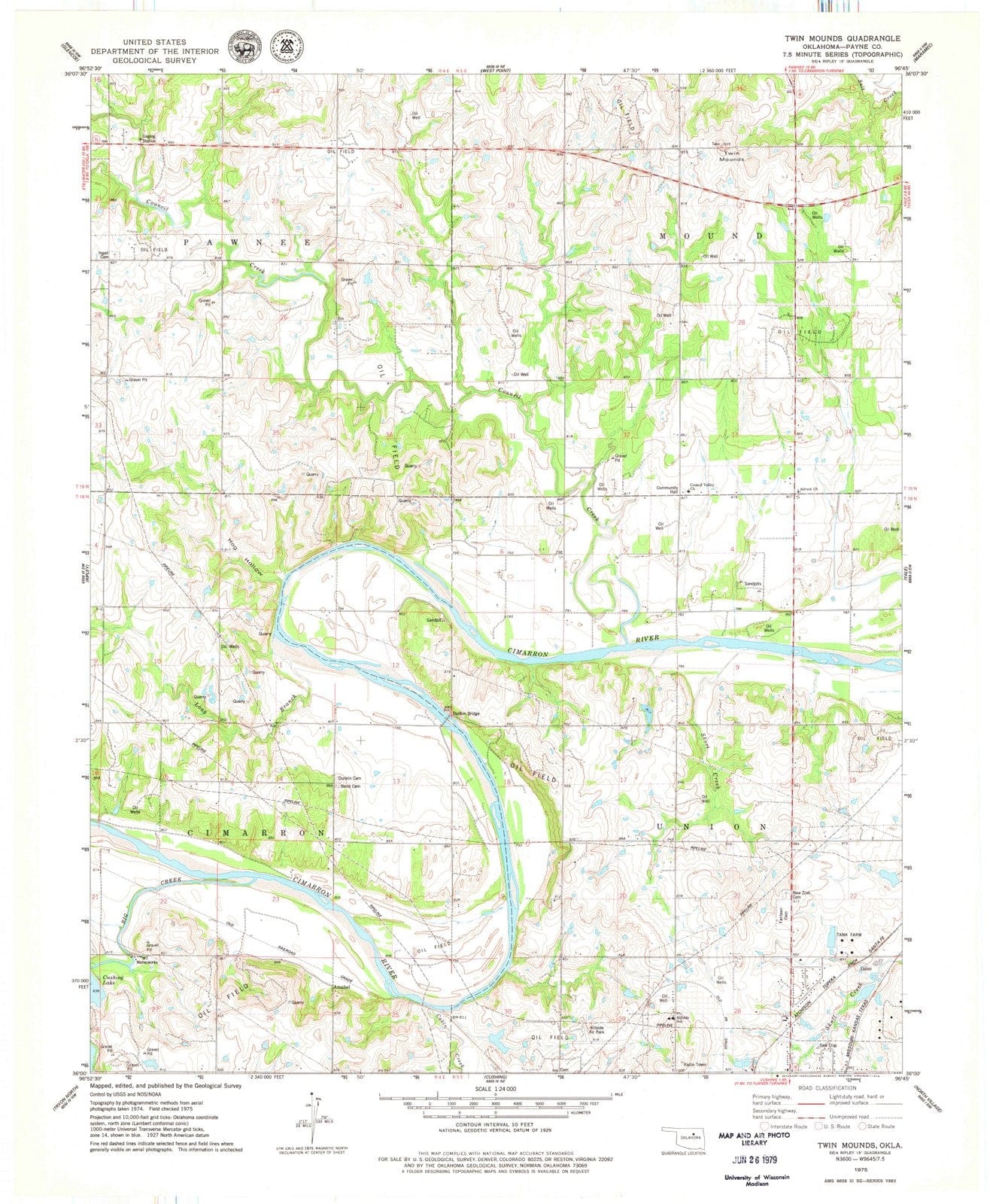 1975 Twin Mounds, OK - Oklahoma - USGS Topographic Map