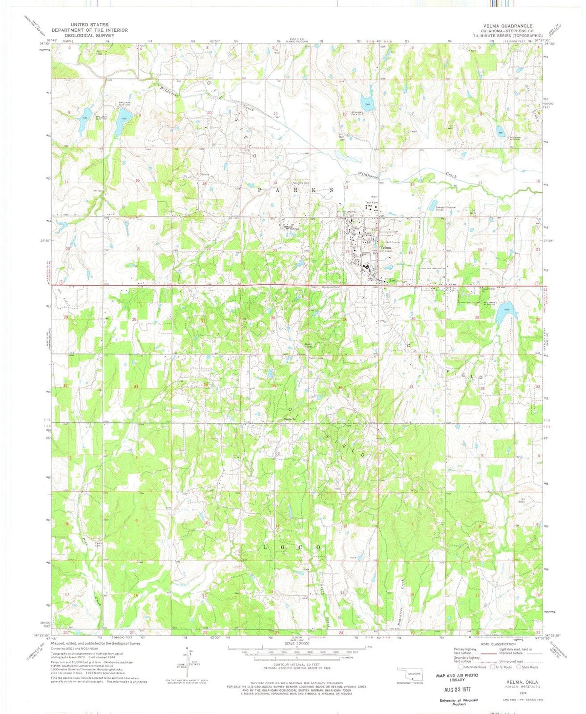 1974 Velma, OK - Oklahoma - USGS Topographic Map