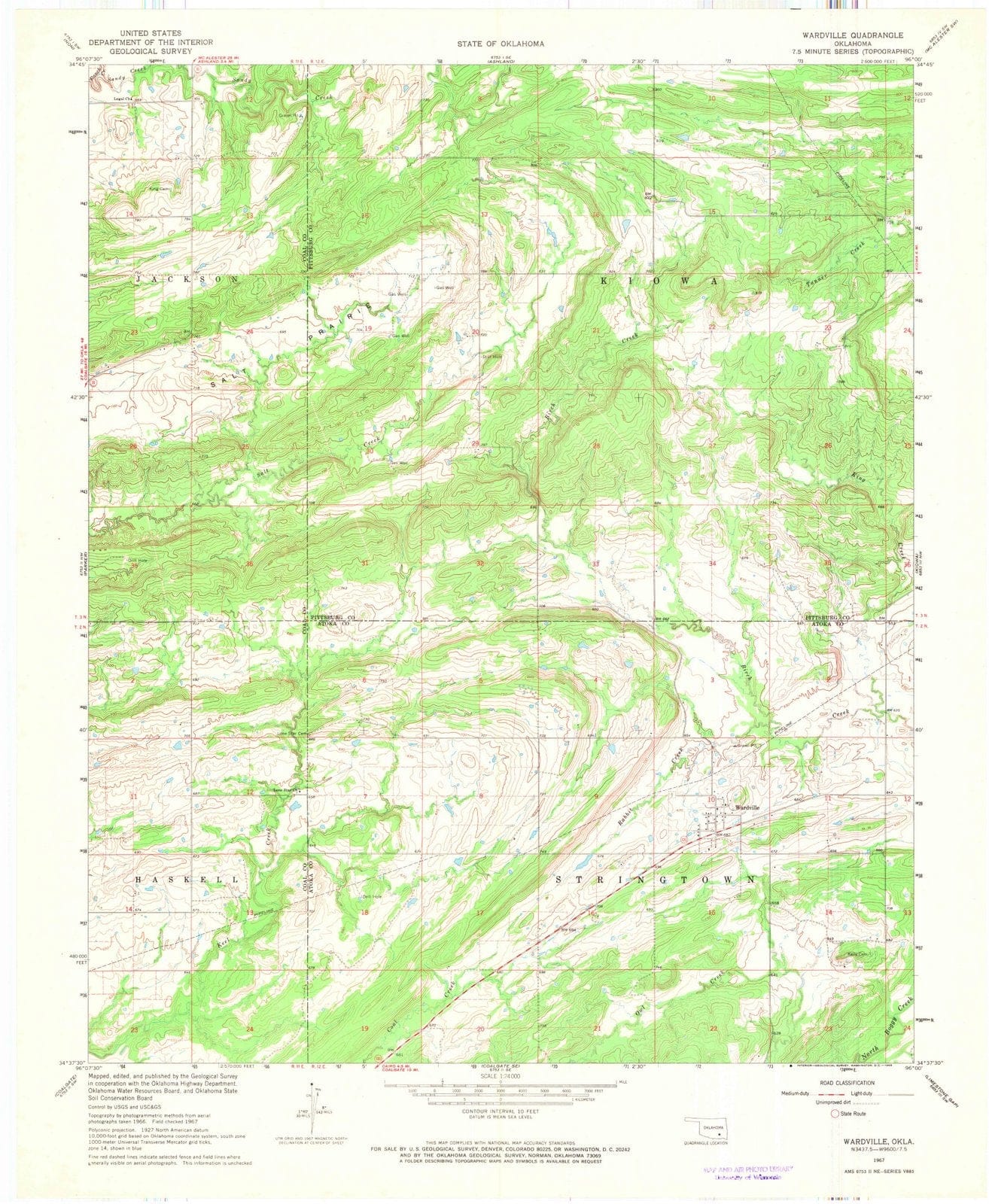 1967 Wardville, OK - Oklahoma - USGS Topographic Map