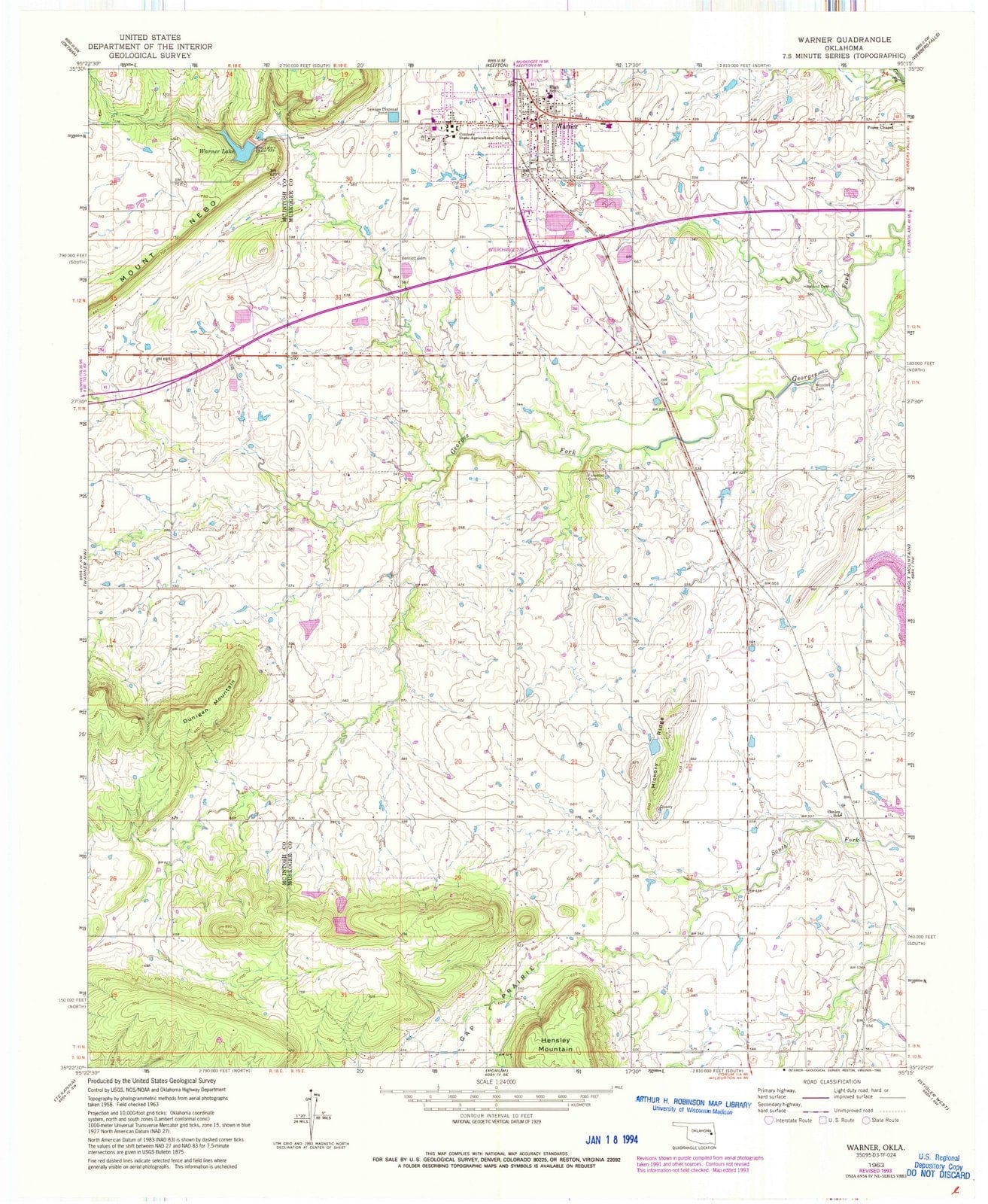 1963 Warner, OK - Oklahoma - USGS Topographic Map
