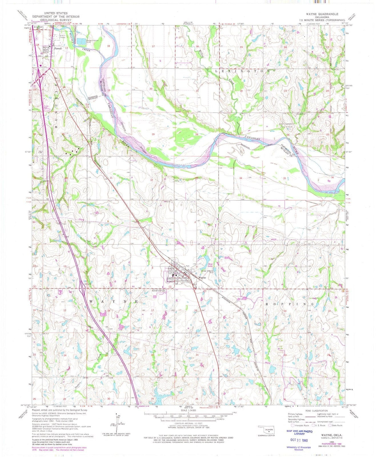 1965 Wayne, OK - Oklahoma - USGS Topographic Map