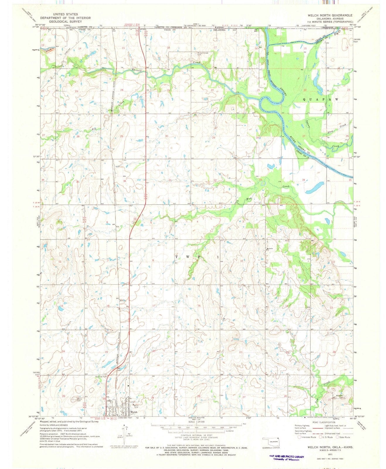 1971 Welch North, OK - Oklahoma - USGS Topographic Map