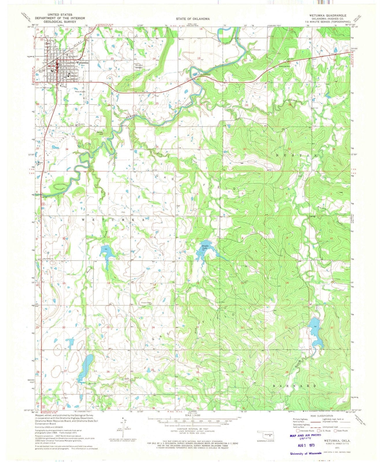 1971 Wetumka, OK - Oklahoma - USGS Topographic Map