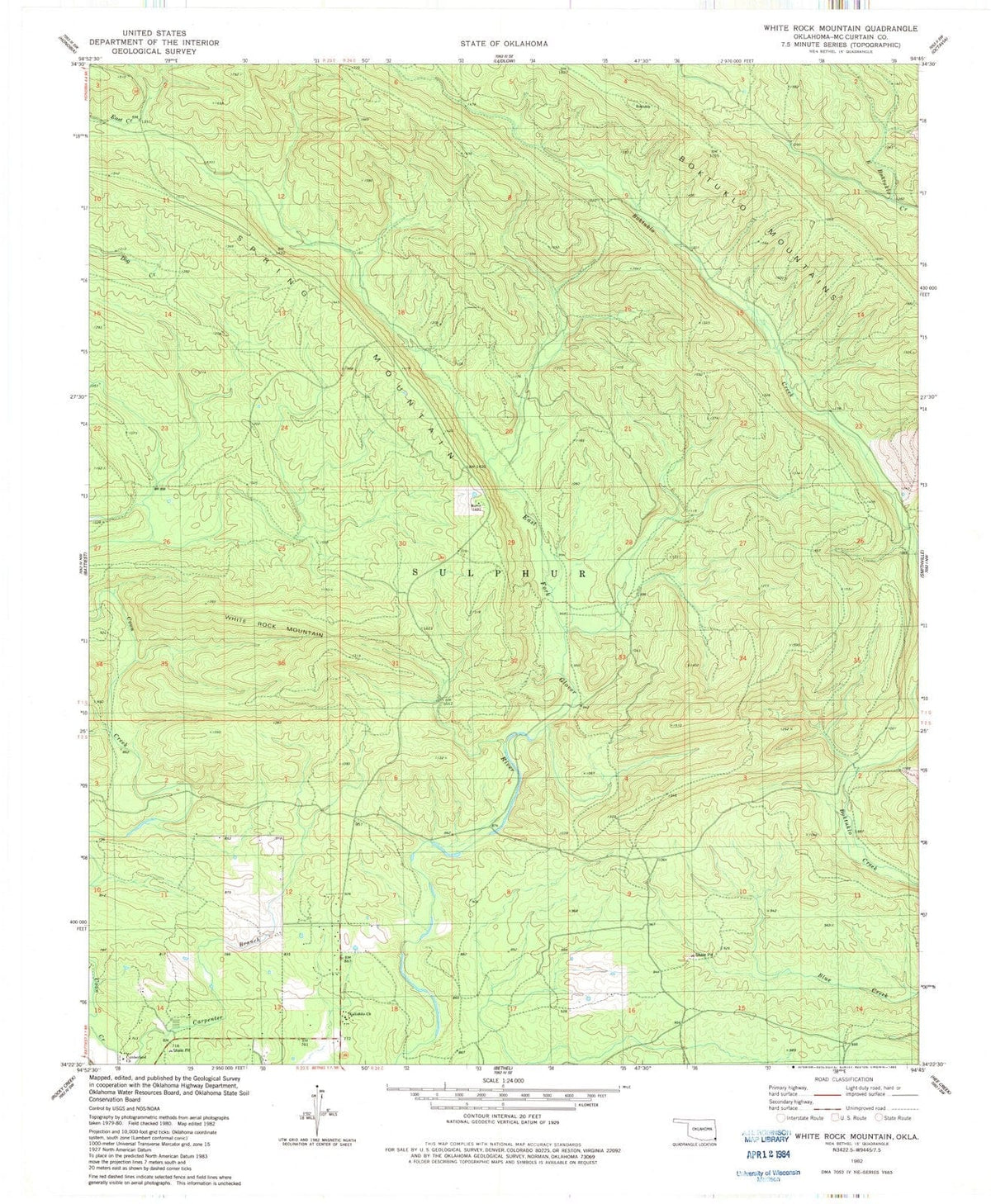1982 White Rock Mountain, OK - Oklahoma - USGS Topographic Map