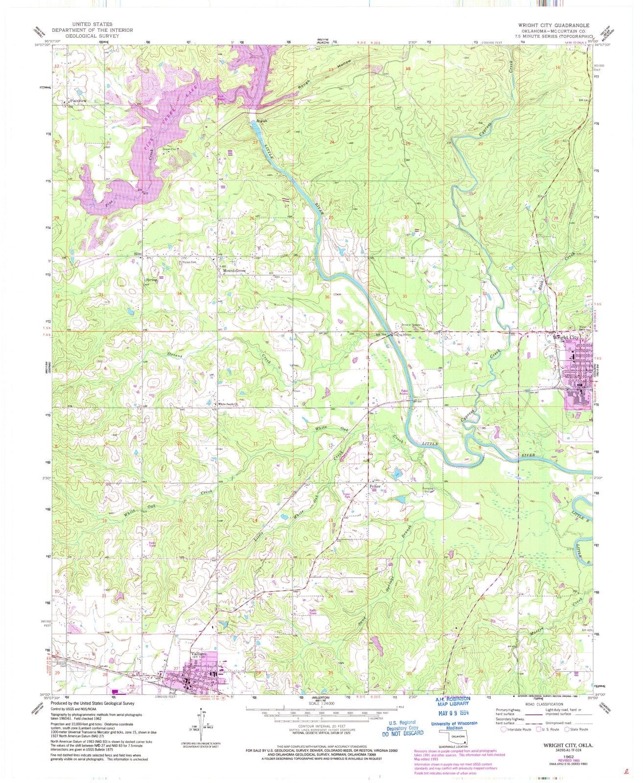 1962 Wright City, OK - Oklahoma - USGS Topographic Map