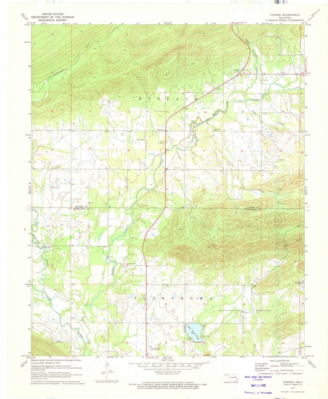 1971 Yanush, OK - Oklahoma - USGS Topographic Map