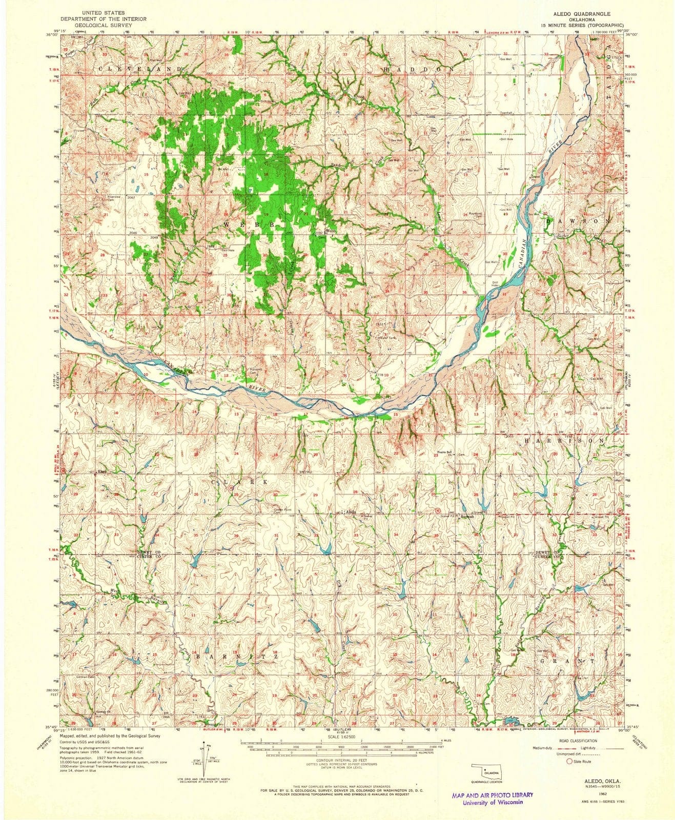1962 Aledo, OK - Oklahoma - USGS Topographic Map