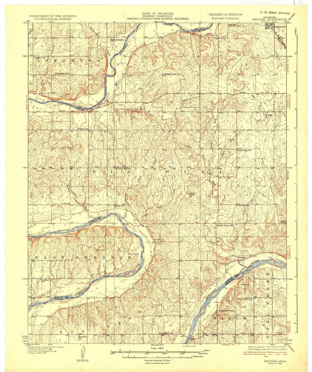 1936 Belford, OK - Oklahoma - USGS Topographic Map