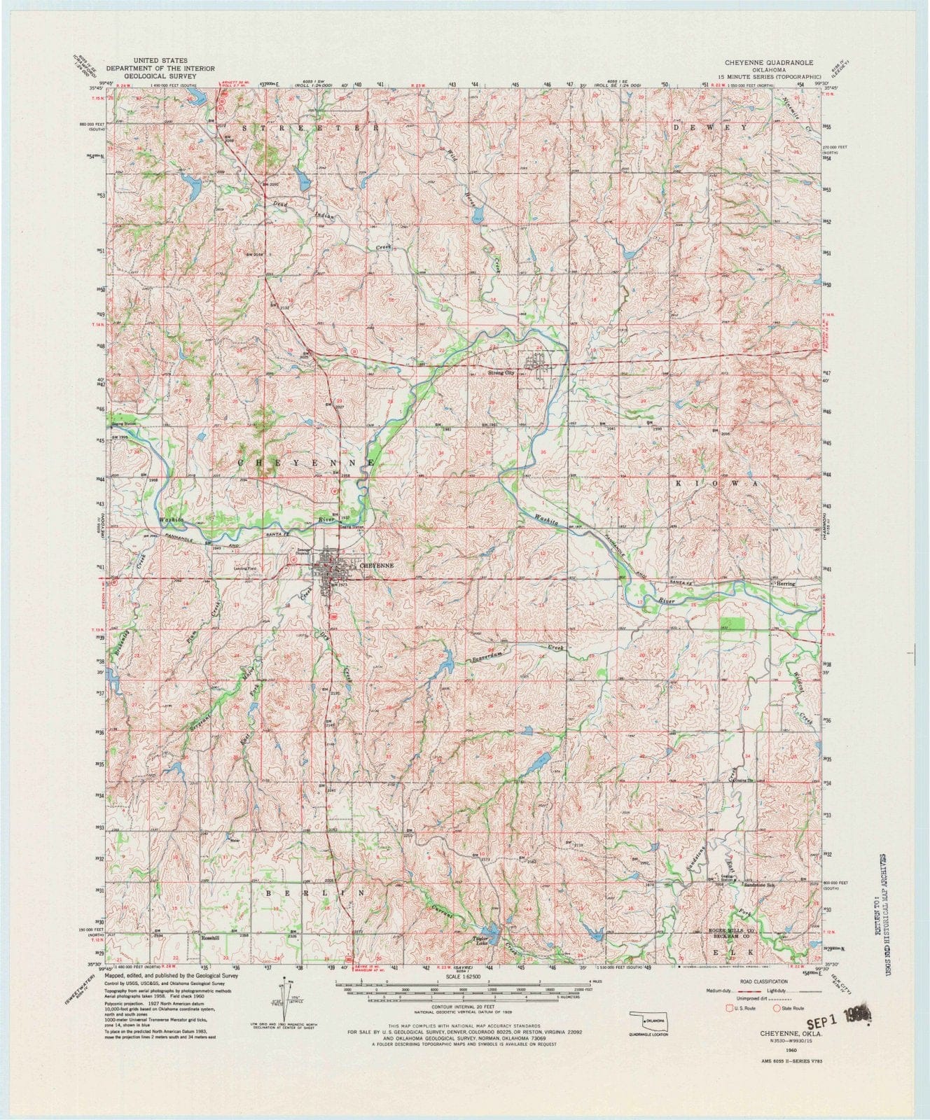 1960 Cheyenne, OK - Oklahoma - USGS Topographic Map