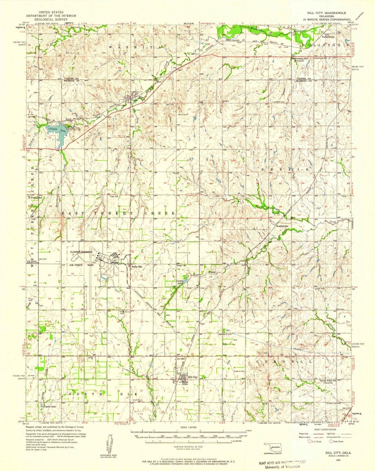 1957 Dill City, OK - Oklahoma - USGS Topographic Map