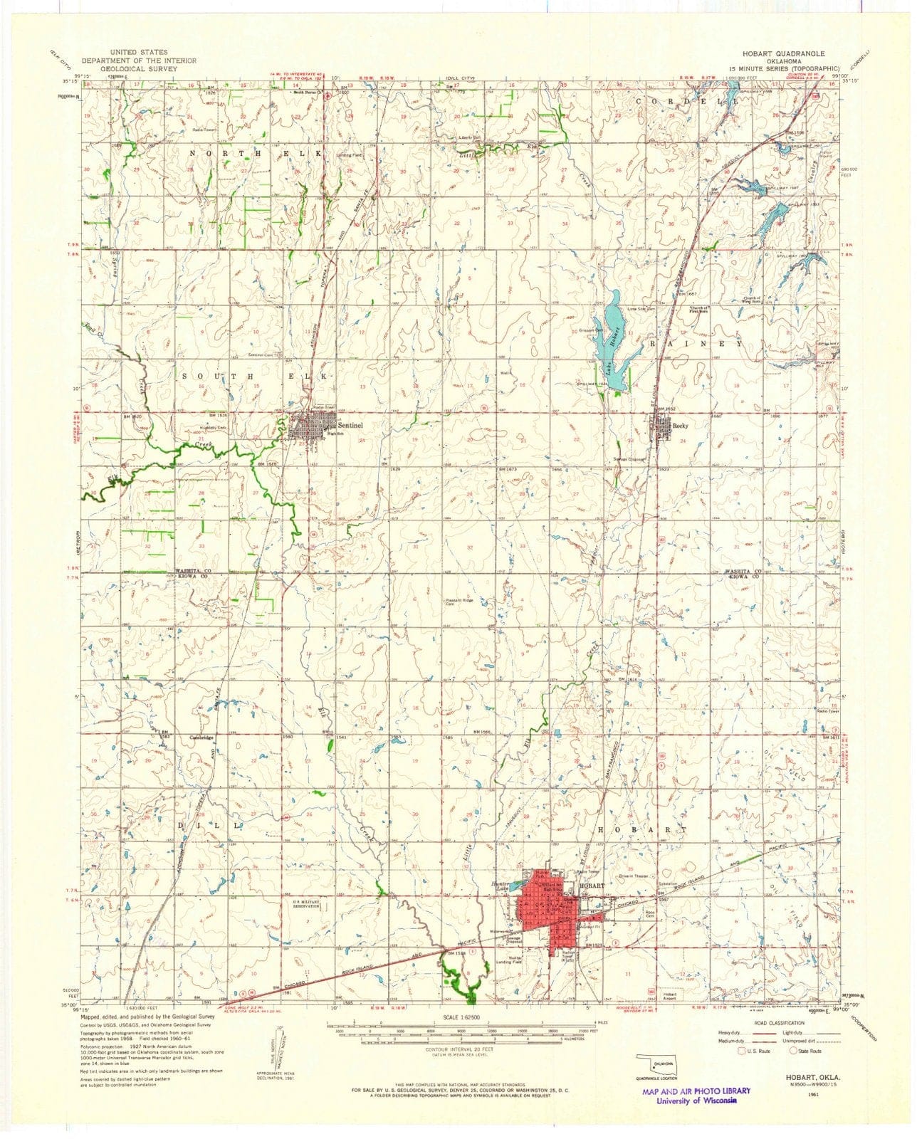 1961 Hobart, OK - Oklahoma - USGS Topographic Map