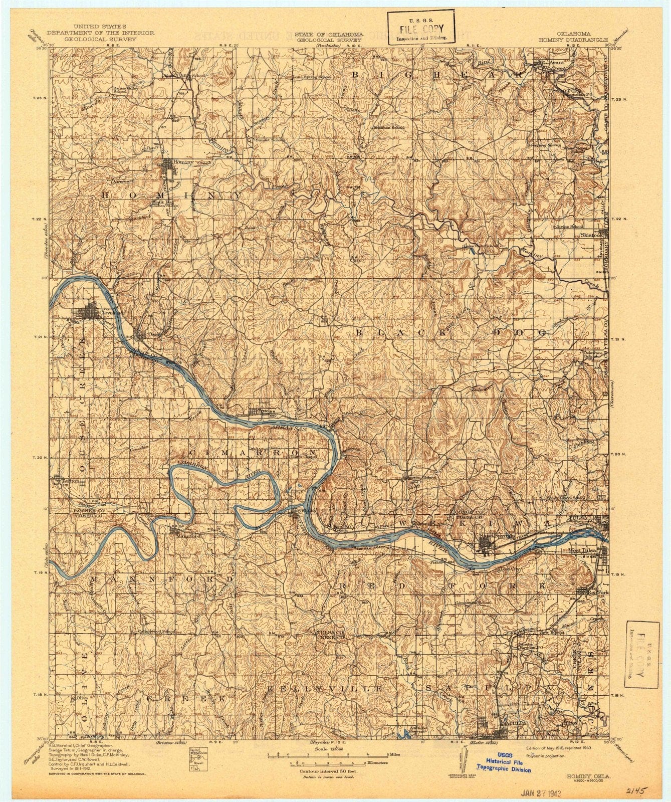 1915 Hominy, OK - Oklahoma - USGS Topographic Map