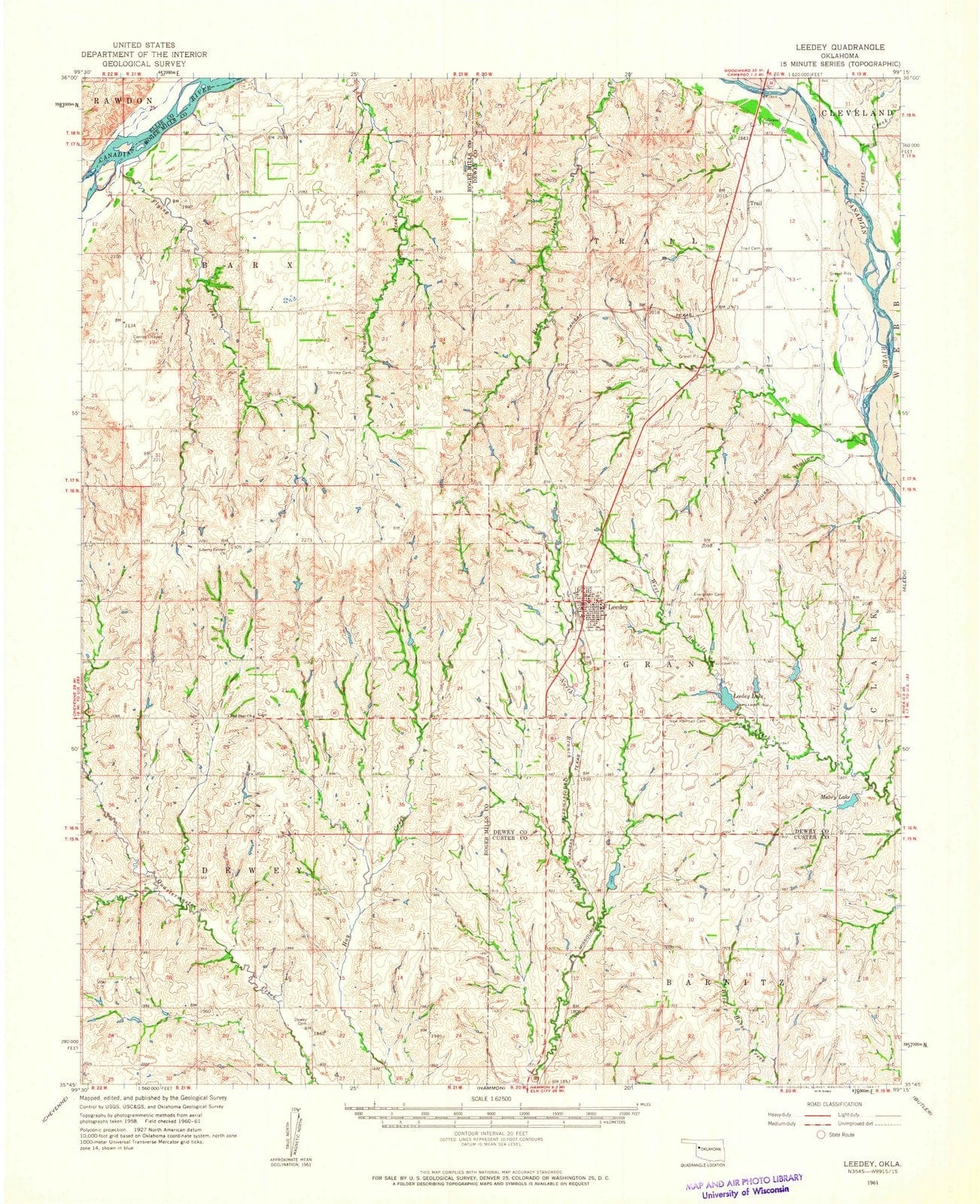 1961 Leedey, OK - Oklahoma - USGS Topographic Map