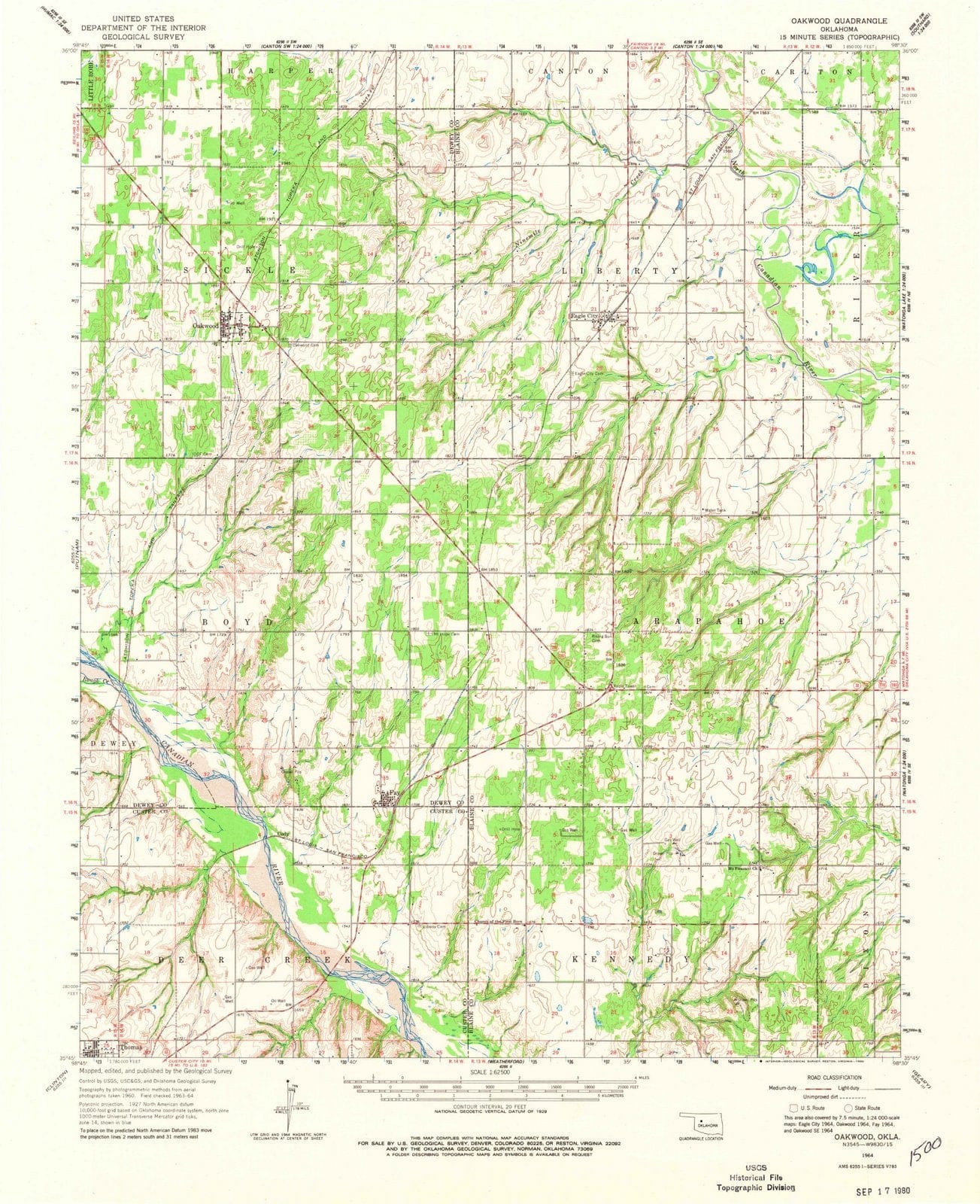1964 Oakwood, OK - Oklahoma - USGS Topographic Map