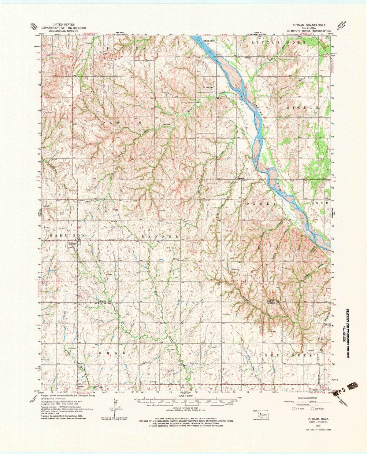 1962 Putnam, OK - Oklahoma - USGS Topographic Map